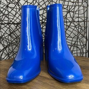 Jeffrey Campbell Blue Shiny Chelsea Ankle Boots | Block Heel | Size 8